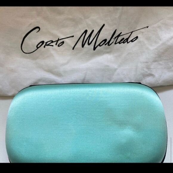 CARTO MOLTEDO SUSAN BLUE SATIN CHAIN CLUTCH BAG